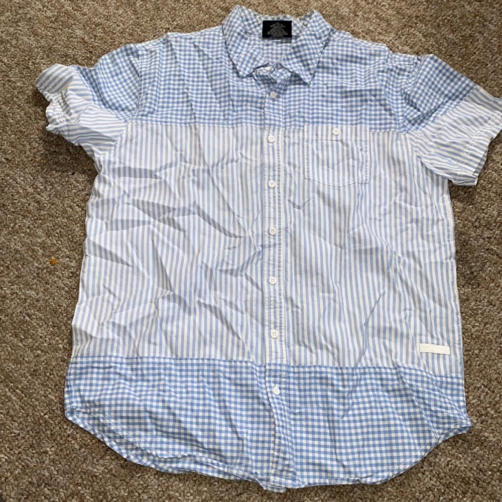 Blue button down, short sleeve